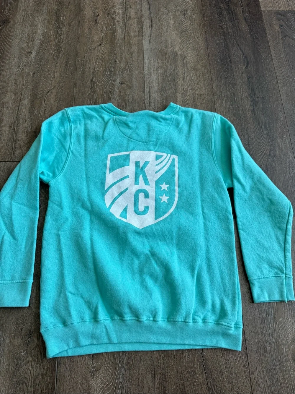 KC Current Soccer Teal Crewneck Sweatshirt with 'TEAL TIME' Graphic Youth Large